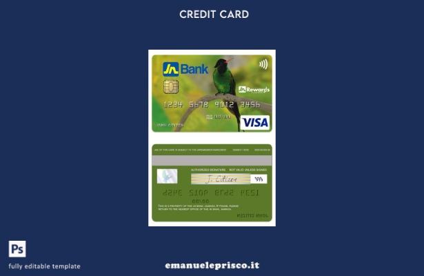 modello di carta di credito classica per visto Jamaica JN Bank in stile verifica
